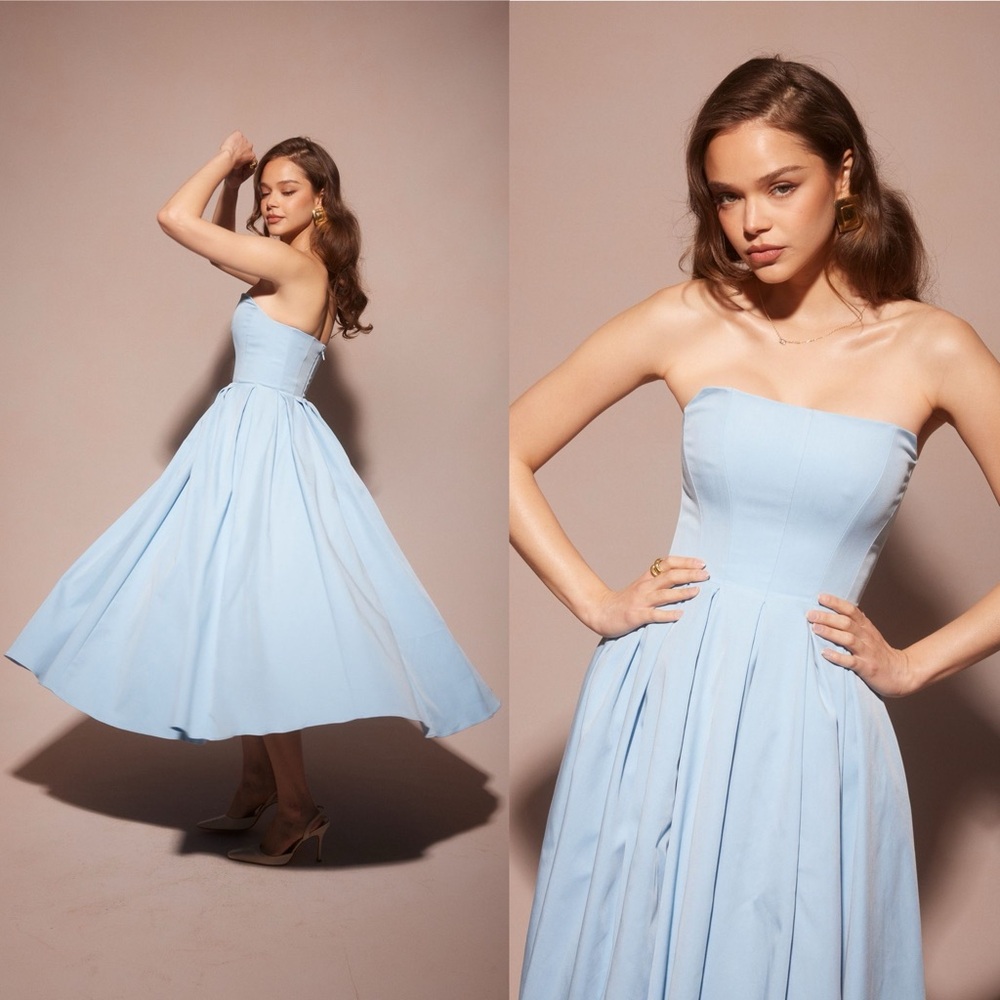 House of CB Light Blue Strapless Midi Dress